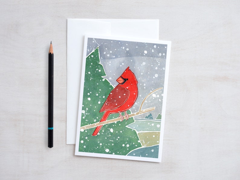 Cardinal Christmas Card Illustrated Holiday Card Winter Stationery image 1