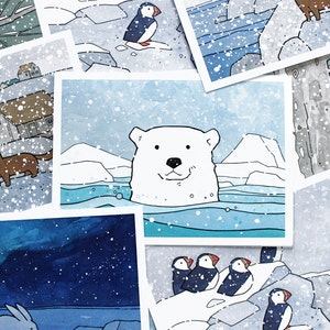 Juego de tarjetas de Navidad mixtas con animales 2 10 tarjetas de notas de animales ilustradas Papelería navideña de invierno imagen 1