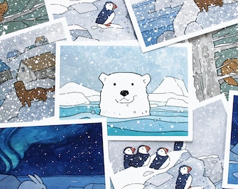 Lot de 2 cartes de Noël avec un mélange d'animaux, 10 cartes de correspondance avec des animaux illustrés