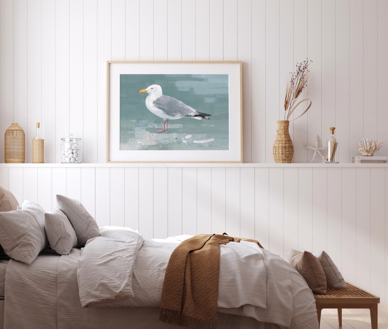 Herring Gull Beach Print Large Seagull Nautical Bird Art image 5