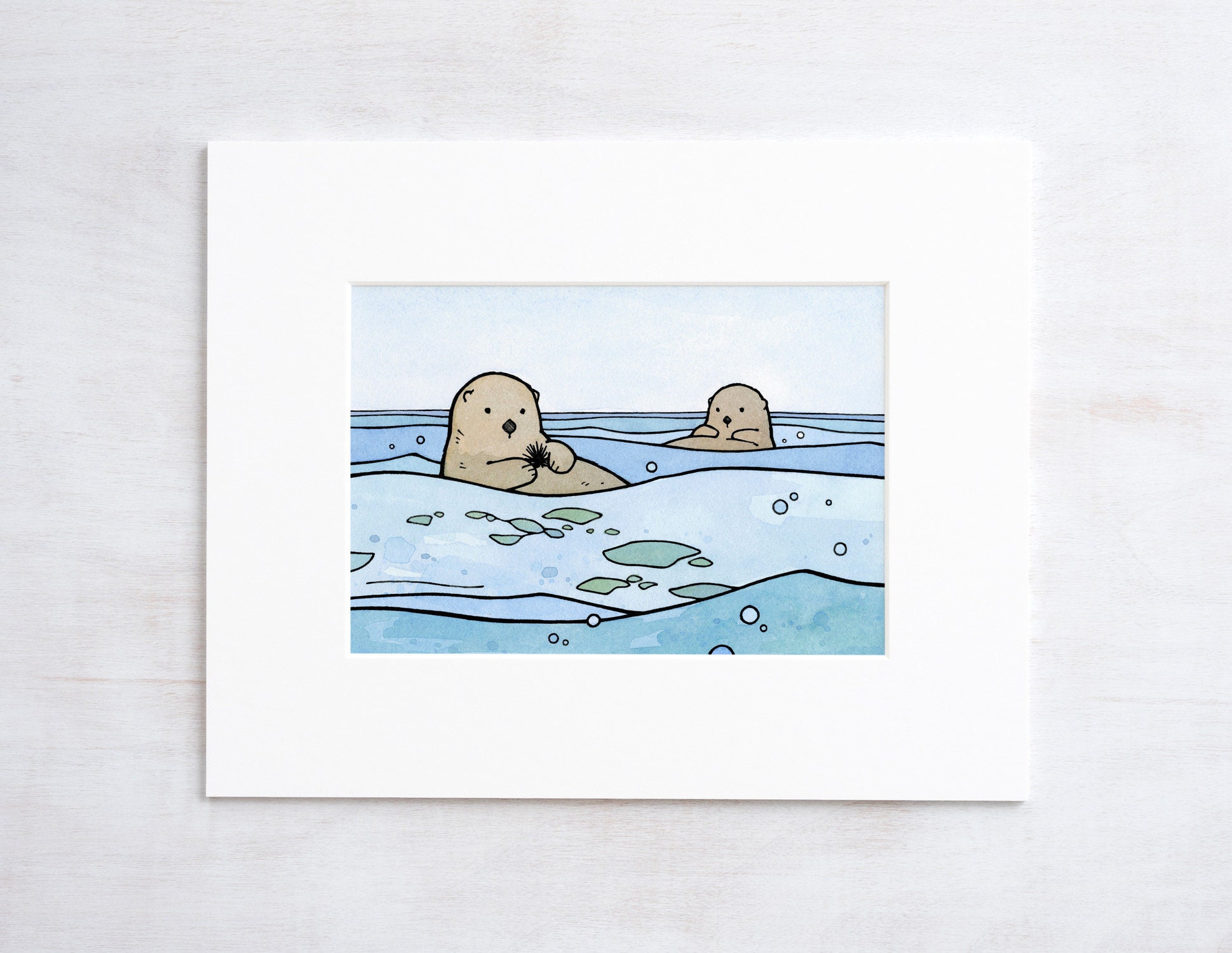 Sea Otters Watercolor Illustration Ocean Print Animal Art for Kids Coastal Beach Art Children