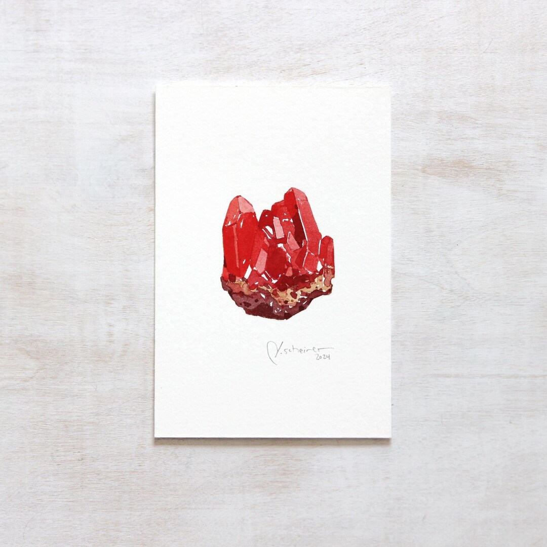 Original Ruby Crystal Watercolor Painting Raw Gemstone Art - Etsy