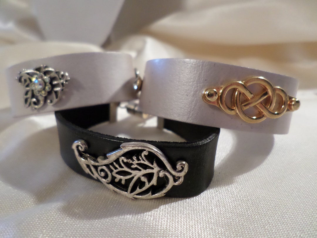 Embelished Leather Strap Bracelets Etsy