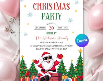 Invito divertente di Natale, invito Ho Ho Hos, festa di Natale tra amici, invito per feste di Natale per adulti, modello Canva modificabile