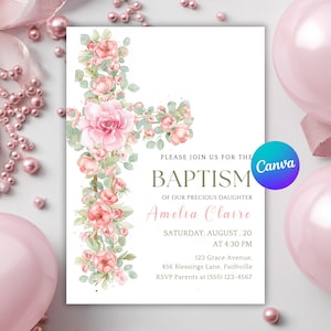 Greenery Baptism Invitation, Eucalyptus Christening Invite, Digital Baptism Evite, Text Message Invitation, Editable DIY Baptism Template