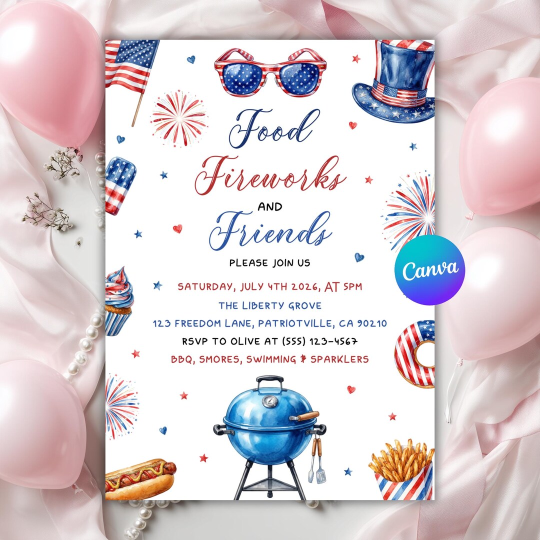 Editable 4th of July BBQ Invitation | Independence Day Barbeque Invite ...