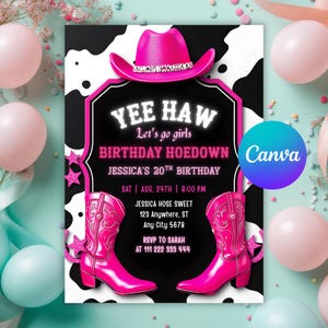 Pink Cowgirl Birthday Invitation: Disco Rodeo Party, Western Theme (Printable Template)