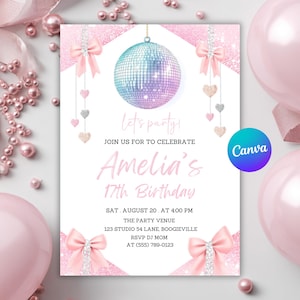 70s Disco Ball Birthday Invitation Template, A Groovy Editable Evite for a 21st Birthday Dance Party, Instant Download