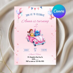 Printable Stitch-Themed Birthday Invitation – Editable Kids' Party Template for Canva