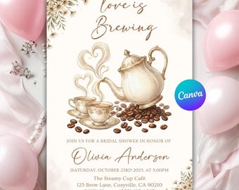 l'amour brasse l'invitation nuptiale de | Soirée expresso pour les amateurs de café | Modèle de toile modifiable sur le thème du café