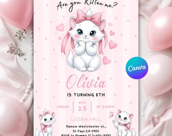 Invitación de cumpleaños de gato, Invitación para fiesta temática de gatos, Celebración de fiesta gatuna, Invitación "¿Me estás tomando el pelo?", Plantilla editable de Canva