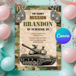 Military Party Invitation, Soldier Birthday Invitation, Military Birthday Party Invite, Army Birthday Invitation, Editable Canva Template