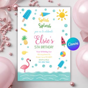 Water Park Birthday Invitation: Editable Splash Pad Party Template (Digital Download)