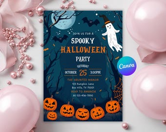 Halloween Party Invitation, Halloween Ghost Invite, Spooktacular Ghost Party Invitation, Spooky Halloween Costume Party, Editable Canva