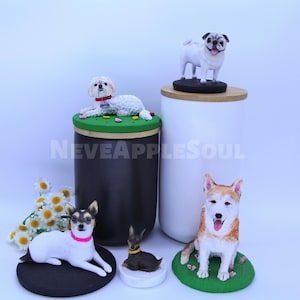 Custom Dog Urn with dog figurine on it, with Name or without Name. Special Memory. Personalized Pet cremation urn For Ashes . Made To Order