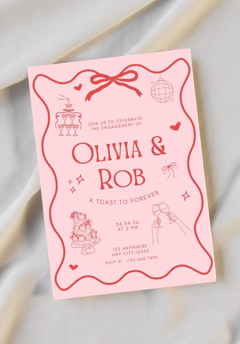 Editable Red and Pink Engagement Invitation - Etsy