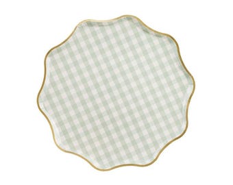 Checkered Paper Plates for Baby Showers, Soft Pastel Party Tableware (6pcs)