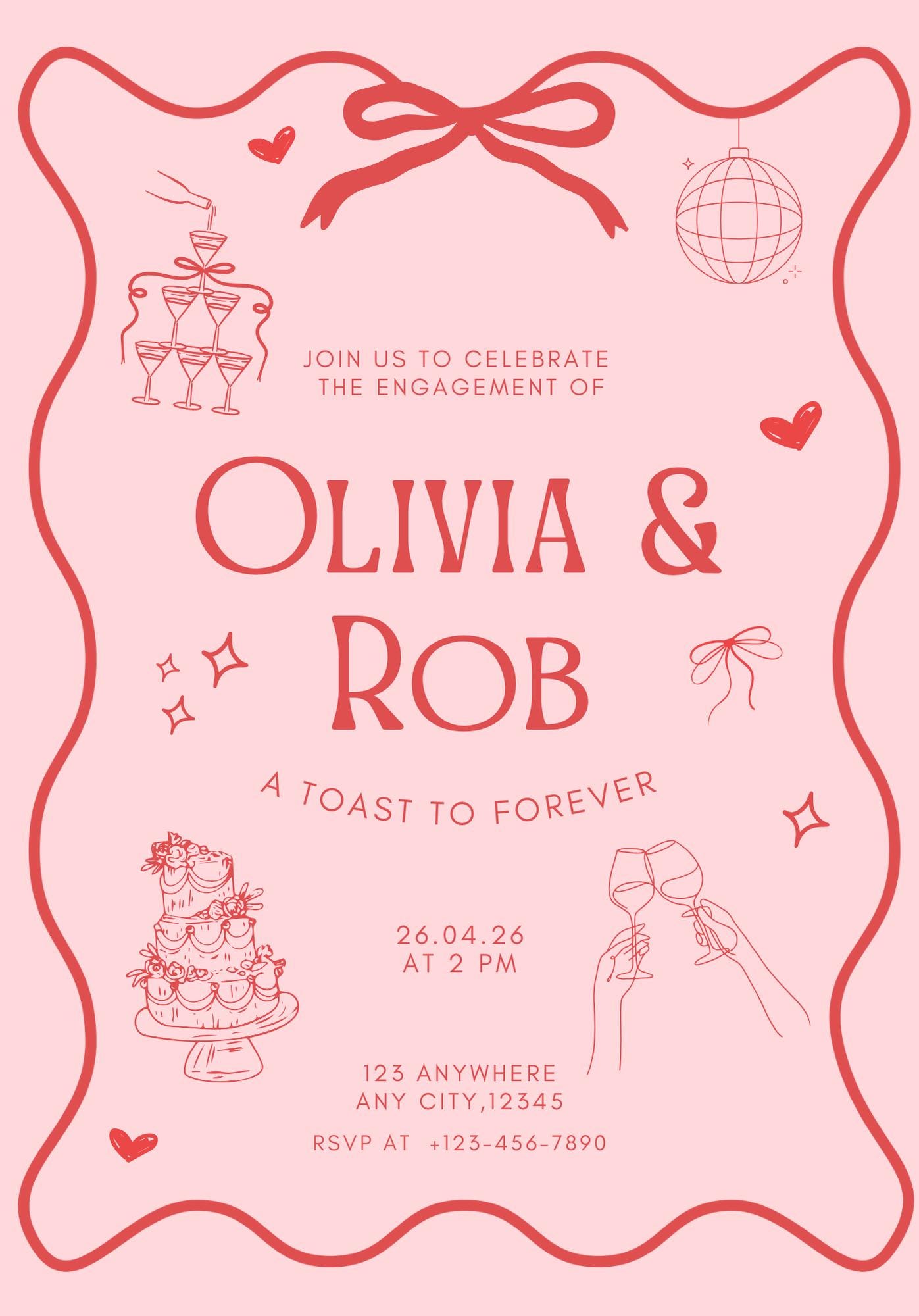 Editable Red and Pink Engagement Invitation - Etsy