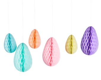 Pastel Honeycomb Easter Eggs (Pack of 6) – Large 30cm, Medium 20cm
