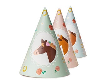Pony Party Hats, Horse Paper Cones, Mixed Colors (Pack of 6)