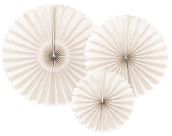 Beige Rosette Party Fans – Pack of 3 Decorative Tissue Paper Decorations