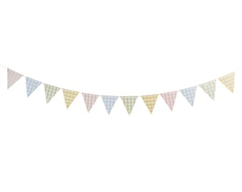 Pastel Gingham Paper Bunting Banner – Party Decoration, Baby Shower, Birthday 2.5m