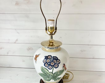 Beautiful Vintage Ginger Jar Style Flower Butterfly Lamp