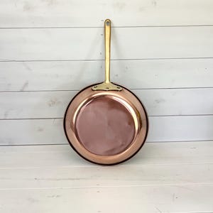 Vintage Copper Pan with Brass Handle | Rustic Copper Pan | French Country Kitchen Decor