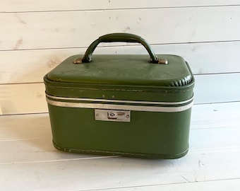 Vintage Leather Suitcase | Leather Makeup Case | Retro Luggage Decor