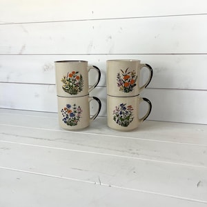 Vintage Floral Coffee Mugs | Set of 4
