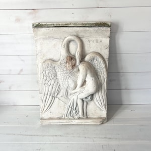 Vintage Leda & Swan Zeus Ergani Athena Greece Handmade Museum Replica Sculptural Wall Plaque