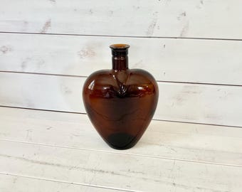 Vintage Paul Masson Pressed Glass Amber Heart Shaped Bottle