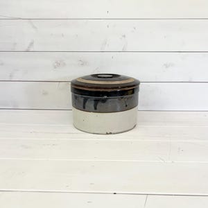 Antique Brown and Beige Stoneware Crock | Kitchen Crock | Vintage Farmhouse Style Kitchen Decor | Primitive Pot