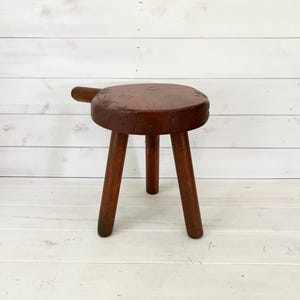 Handmade Vintage Wood Milking Stool | French Farmhouse Milking Stool | Rustic Wood Farm Stool | Antique Farm Stool
