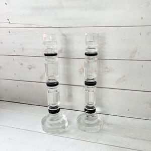 Vintage Aurora Candlestick Holders by Shannon Crystal of Ireland | Tall Candlestick Holders | Black Crystal Candlestick Holders | Set of 2
