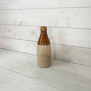 Antique Glazed Stoneware Ginger Beer Bottle | Vintage Stoneware Bottle Vase | Primitive Bottle