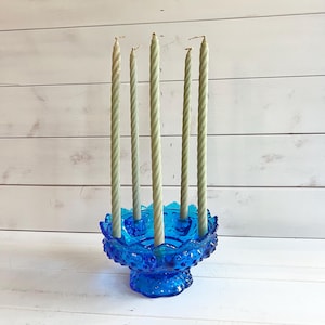 Vintage Fenton Sockel Kerzenhalter | Blau Hobnail Glas Kerzenhalter | Taper Kerzenhalter | Kerze Herzstück