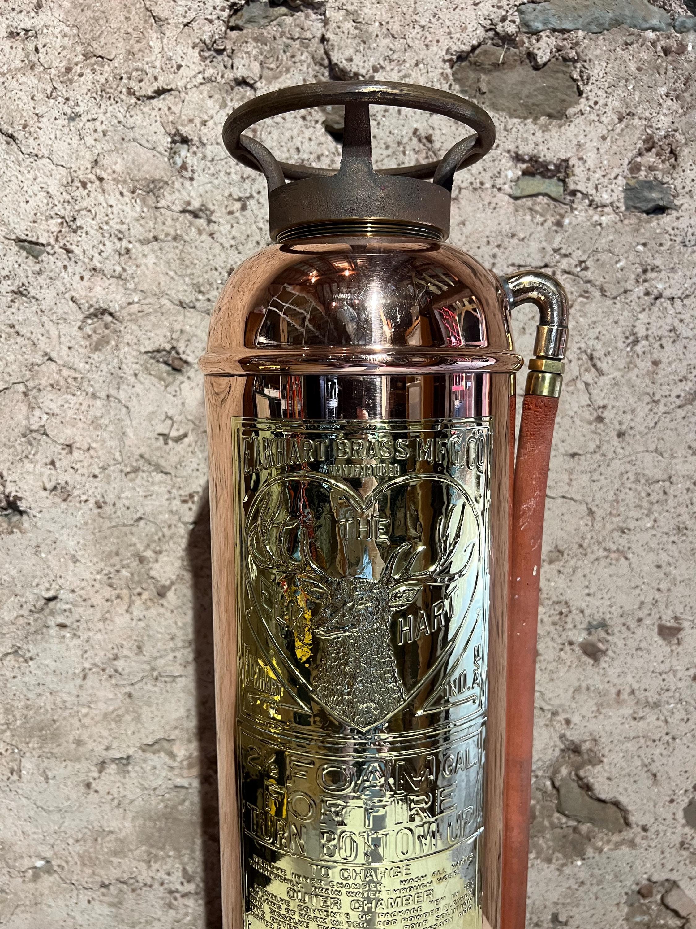 Rare Vintage Antique Elkhart Fire Extinguisher With Copper