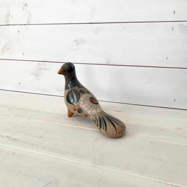 Beautiful Vintage Tonala Bird | Mexican Folk Art Painted Pottery Dove | Vintage Tonala Bird | Collectible Burnished Earth Tone Pottery