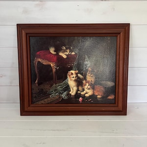Framed Kitten Oil Painting Print: Leon Charles Huber, &quot;OWN UP&quot;