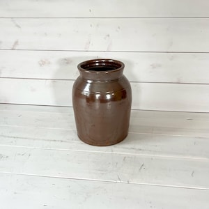 Stunning Antique Brown Stoneware Crock Vase | Kitchen Utensil Holder | Rare Antique Farmhouse Decor |  Farmhouse Kitchen Utensil Holder