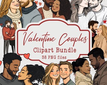 Valentine Couples Clipart Bundle, Valentine's Day Images, 38 PNG Files, Commercial Use Clipart, Valentine's Day Couples in Love Clipart