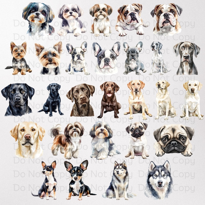 Watercolor Dogs Clipart Bundle, 107 PNG Files, Dog Clipart Sublimation ...