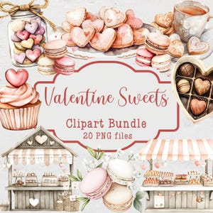 Valentine Sweets Clipart Bundle, Valentine's Day Images, 20 PNG Files, Commercial Use Clipart, Valentine's Day Candy and Dessert Clipart