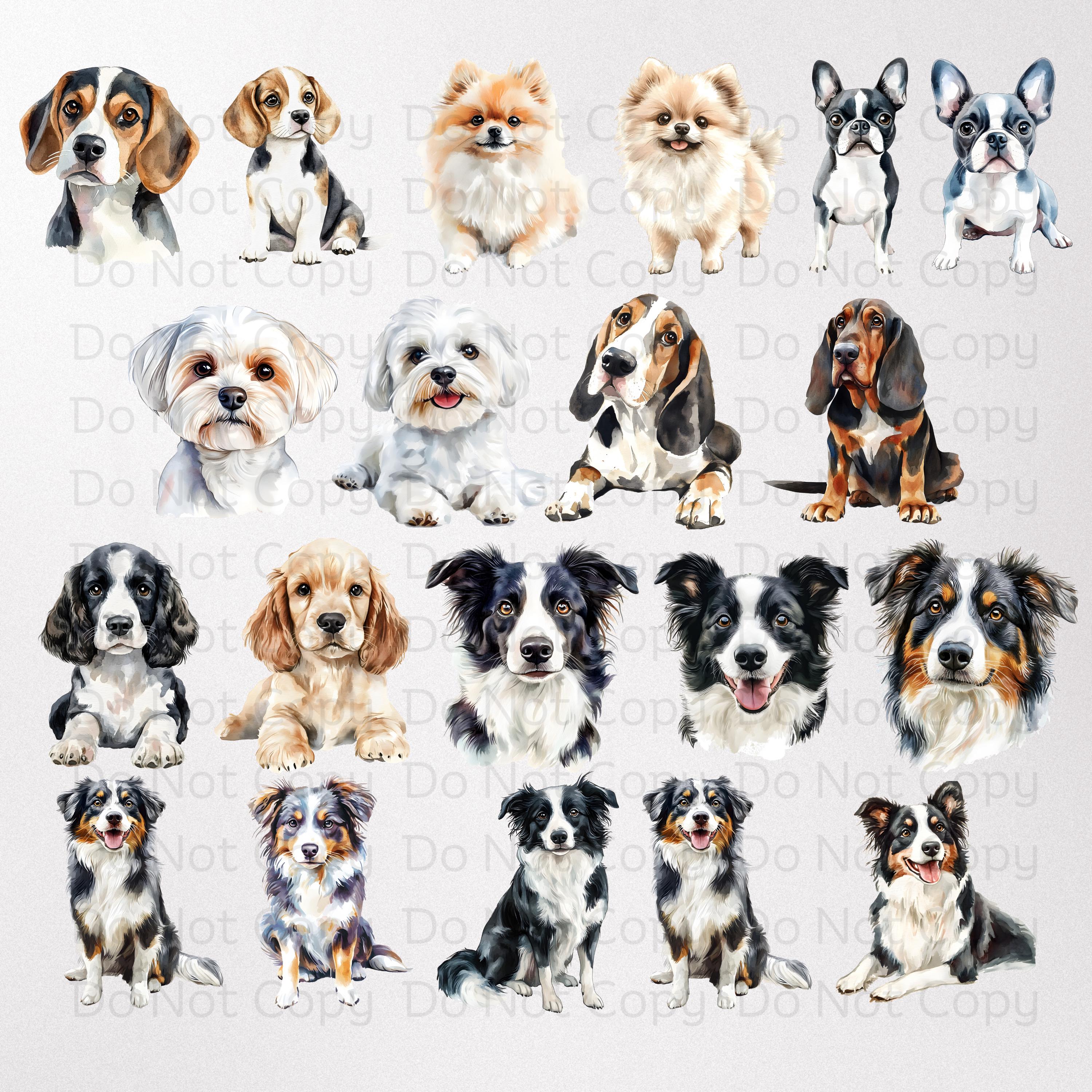 Watercolor Dogs Clipart Bundle, 107 PNG Files, Dog Clipart Sublimation ...