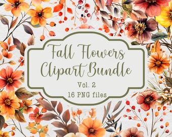 Fall Flowers Clipart Bundle, Autumn Floral Clipart Images, 16 PNG Files, Watercolor Clipart, Cozy Fall Bouquets,  Commercial Use Clipart