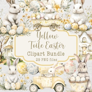 Gelb Toile Ostern Clipart Bundle, Gelbe Ostern Bilder, 20 PNG-Dateien, Kommerzielle Nutzung Clipart, Aquarell Frühling Grafiken, Bauernhaus Ostern