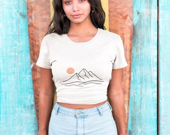 Minimalistisch T-shirt Cabin & Mountain Line Art: T-shirt natuurliefhebber