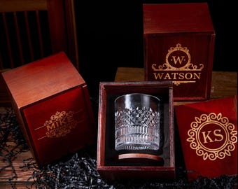 Personalized Whiskey Glass Set with Engraving Wooden Box, Groomsmen Gifts, Best Man Gift, Groomsman Proposal, Boyfriend Gift, Gifts for Men