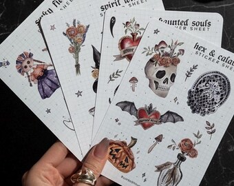 Gothic Witch Day of the Dead Sticker Sheet Set: Handmade Planner Stickers